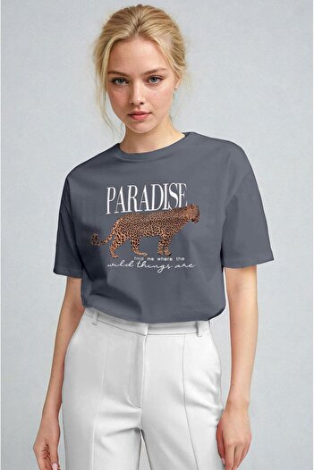 Millionaire Women's Smoked Paradise Leopard Women's Short Sleeve Relax Fit Relaxed Cut Regular T-Shirt