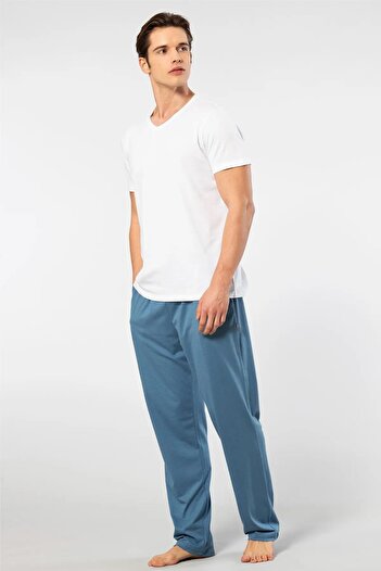 Cacharel V-Neck T-Shirt and Pajama Set with Pockets, 50% Cotton 50% Modal