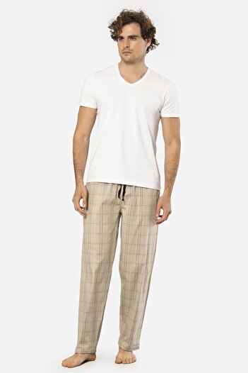 Cacharel V-Neck Short Sleeve T-Shirt and Pocket Plaid Bottom Pajama Set