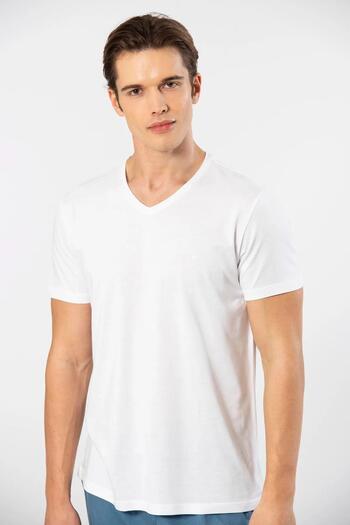 Cacharel V-Neck T-Shirt and Pajama Set with Pockets, 50% Cotton 50% Modal