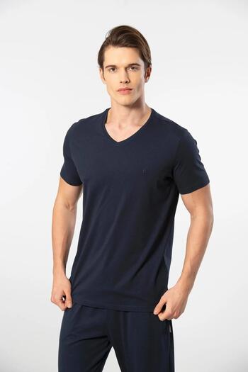 Cacharel V-Neck T-Shirt and Pajama Set with Pockets, 50% Cotton 50% Modal