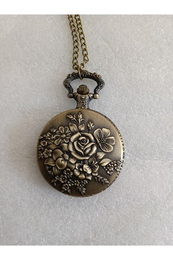 Butik Tülin Unisex Authentic Bronze Rose Flower Shackle Pocket Watch Necklace 4.5X47Cm Made in Thailand