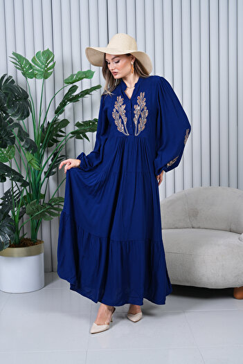 EL jadida Γυναικείο φόρεμα με κέντημα με παγιέτες Plus Size Hijab Navy Blue