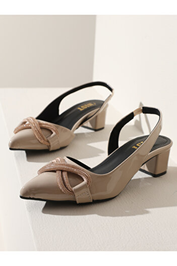 GNIST By Styli Embellished Pointed Toe Block Heel Slingback Shoes