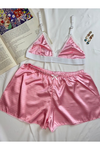 ROZENİN LINGERIE Desenli Saten Bralet Şort Pijama Takımı