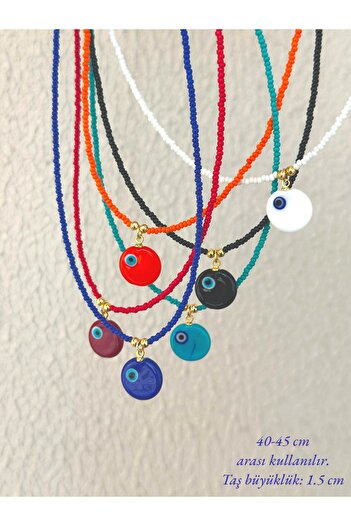 Quella Takı Lak Coated Plate Evil Eye Bead Gold Necklace