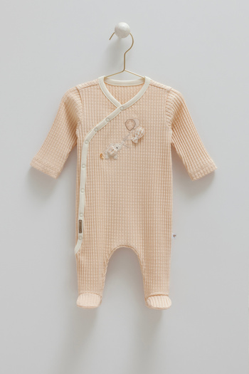 Caramell Elephant Embroidered Baby Romper 100% Cotton Interlock Fabric Side Snaps 0-6 Months