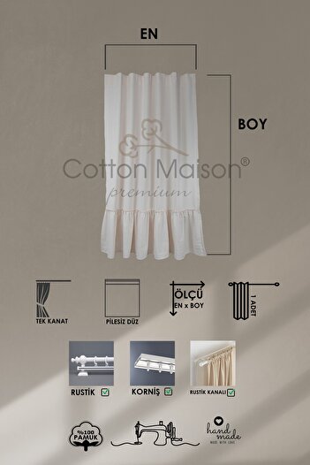 cotton maison Φυσική κουρτίνα με βολάν σε γαλλικό στυλ Bohemian - Single Wing, ρουστίκ και συμβατή με κορνίζα