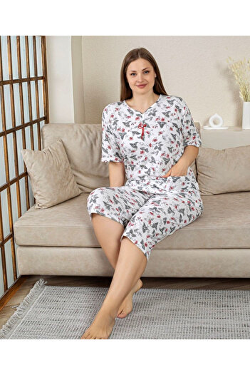 Star Fashion Women's cotton pajamas, plus sizes, Capri style, with three-quarter length pants
