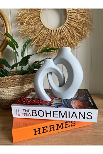 Porselian Sarmaşık Sevgili Vase Set of 2 |   Decorative Bohemian Accessory |   Modern Ceramic Looking Object