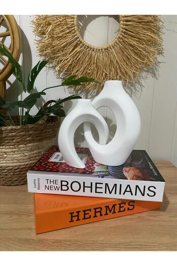 Porselian Sarmaşık Sevgili Vase Set of 2 |   Decorative Bohemian Accessory |   Modern Ceramic Looking Object