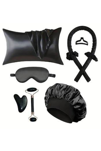 Tinybabyconcept 9 Pieces Luxury Satin Sleep and Care Kit Pillowcase Hair Cap Eye Mask Curler Roller Guasha