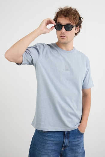 Fulla Moda Slogan Embossed Crew Neck T-Shirt