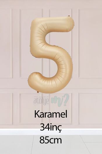 Atölye Mi 5 Years Old Caramel Number Balloon 34 Inch Sand Beige Age Balloon