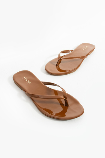 Lufie Style Women's Flip Flops Patent Leather Brown
