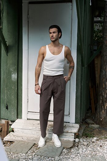 MAİ COLLECTİON Sergio Buttoned Brown Men's Trousers