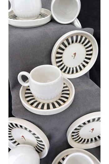 Erbaşlar Love Bird White Series Chubby 12 Piece Luxury Ceramic Chubby Coffee Cup Set Turkish Coffee Cup