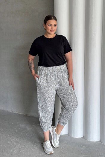 Stil Diva Plus Size Loose Trousers with Elastic Waist and Pockets 88-177