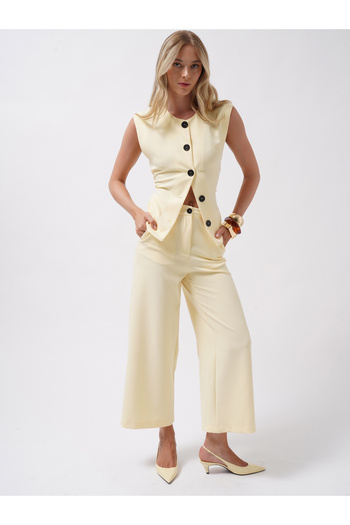Black Fashion Wide Leg Midi Length Yellow Trousers