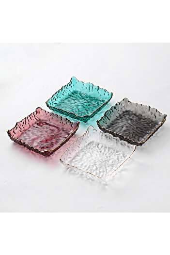 sharpdo Four Pieces Creative And Simple Household Dinner Plate Glass Ice Dew Square Plate