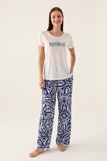 Arnetta Text Printed Women's Pajamas Set with Side Pockets, 100% Cotton