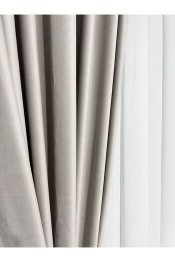 Metropolitan Concept Set of Two Ronda Velvet Curtains, Light Grey, Worked on 10 Cm Wide Rejansa, 2x150x260 Cm