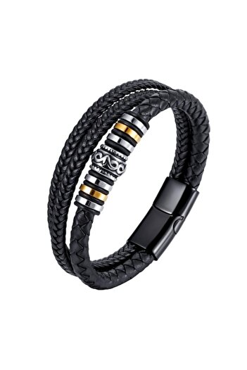Tessero Genuine leather bracelet with multiple strands, Vintage model made of stainless steel, magnetic clasp,