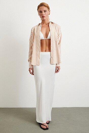 Never more Multi Striped Pocket Shirt Camel