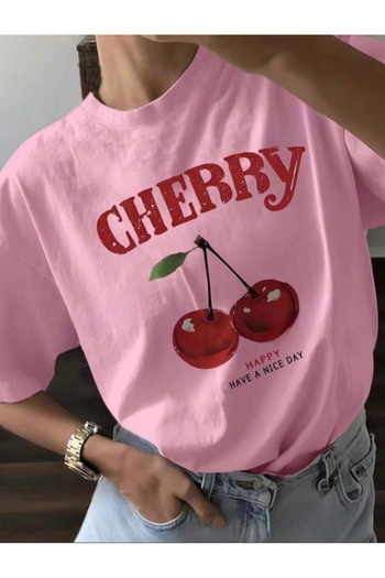 BYMEER Μπλουζάκι ροζ Cherry Printed Oversize
