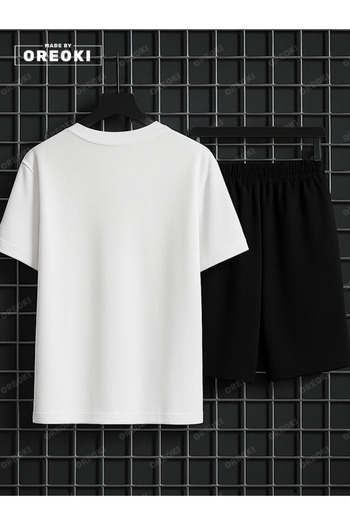 EFFRENATU Stand Back Printed Cotton Men's White T-Shirt-Black Shorts Set
