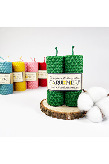 CARUL CU MIERE HANDMADE natural wax candle, honeycomb pattern, 8.5 cm x 3 cm – set of 2 pcs.