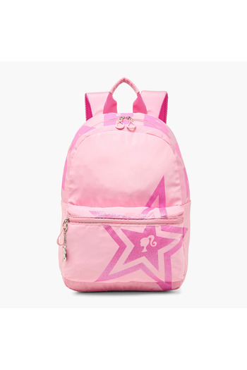 mattel Barbie Print Backpack with Adjustable Shoulder Straps and Zip Closure - 16 inches