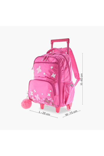 mattel Barbie Print Trolley Backpack with Retractable Handle and Zip Closure - 16 inch