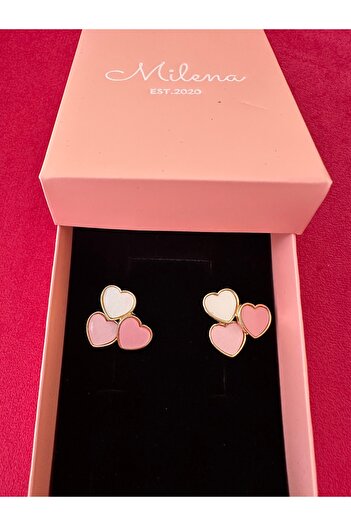 Milena Designer Store Milena Istanbul Pink Three Heart Earrings