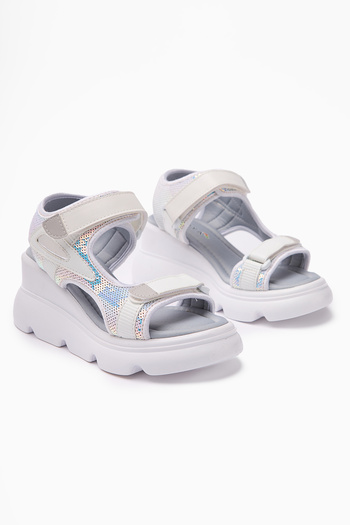 Limoya Anela White Wedge Heeled Velcro Women's Sandals
