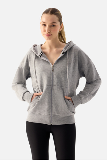Superstacy Luna Zippered Hooded Gray Melange Sweatshirt