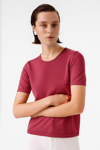 Triko Mısırlı Dusty Rose Crew Neck Short Sleeve Women's Sweatshirt