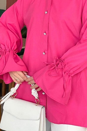 lamelif Sleeve Tunnel Rope Detailed Shirt Fuchsia