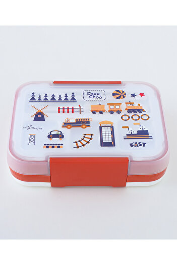 Fab N Funky Transport Themed Lunchbox, Fun Design, Lightweight, Compact, 3 Years+, 23 x 17.5 x 6.5 cm - Red