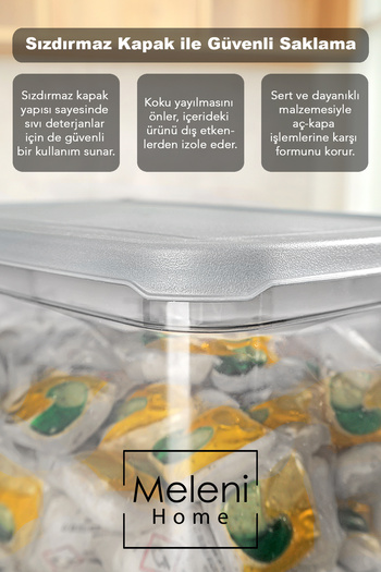 Meleni Home 5'li Mega Boy Deterjan Saklama Kutusu - Etiketli Toz Tablet Deterjan Kutusu Antrasit 5,3 Litre
