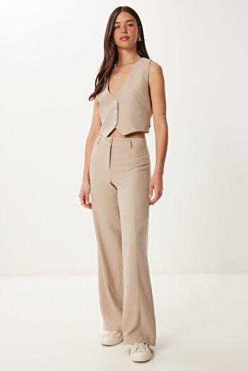 Happiness İstanbul Women's Beige Woven Vest Pants Suit Fn03463