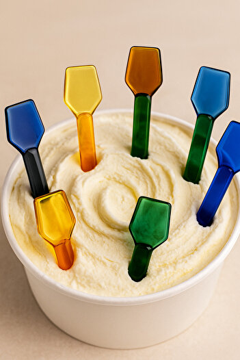 Kitchen Life Set of 6 Colorful Borosilicate Glass Prismatic Mouth Spoons - Ice Cream Scoop - Heat Resistant