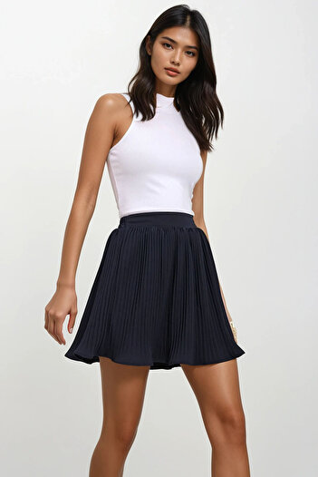 Trend Alaçatı Stili Women's Black Pleated Mini Shorts Skirt ALC-X11541