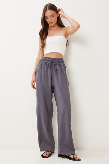 Happiness İstanbul Women's Anthracite Wide Leg Summer Modal Trousers Bv00157