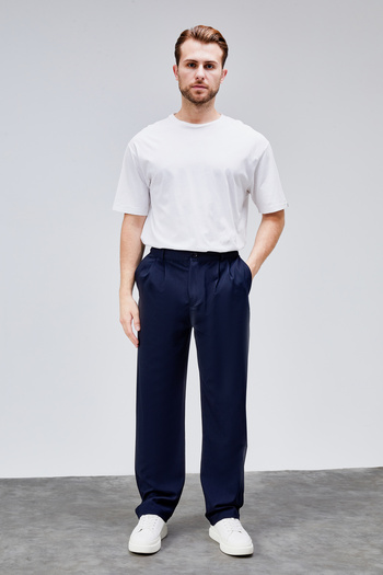 HLT JEANS Чоловічі сині штани з подвійними складками, вільним кроєм, еластичним поясом і широкими штанинами ALBERT-1989