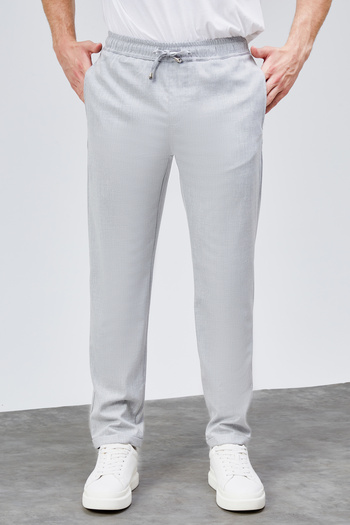 HLT JEANS Erkek Gri Relaxed Fit Yandan Cepli Bel Lastikli Bağcıklı Duble Paça Jogger Pantolon BOLT-1998