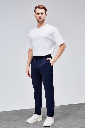 HLT JEANS Чоловічі сині штани Relaxed Fit з кишенями з боків, еластичним поясом, шнурком і подвійними штанинами BOLT-1997