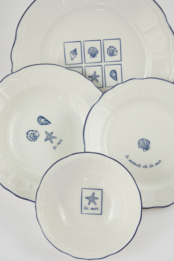TRENDYOLMİLLA HOME 16 Piece Porcelain Marine Bowl&Hole&Cake&Service Plate Set Tphss25Tbk00025