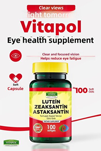 Vitapol Lutein Zeaxanthin Astaxanthin Coenzyme Q10 and Vitamin Complex – 100 Capsules – Eye Health