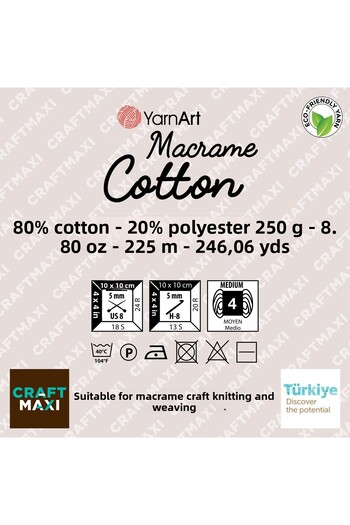 Yarnart Macrame Cotton - Μακραμέ Χειροποίητο Νήμα Πλεξίματος Λευκό-751